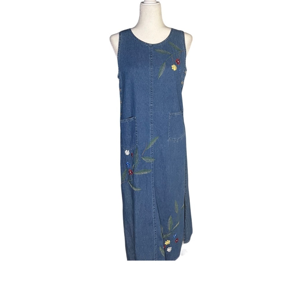 Vintage Denim Dress with Needlepoint Embroidery Maxi Teachercore